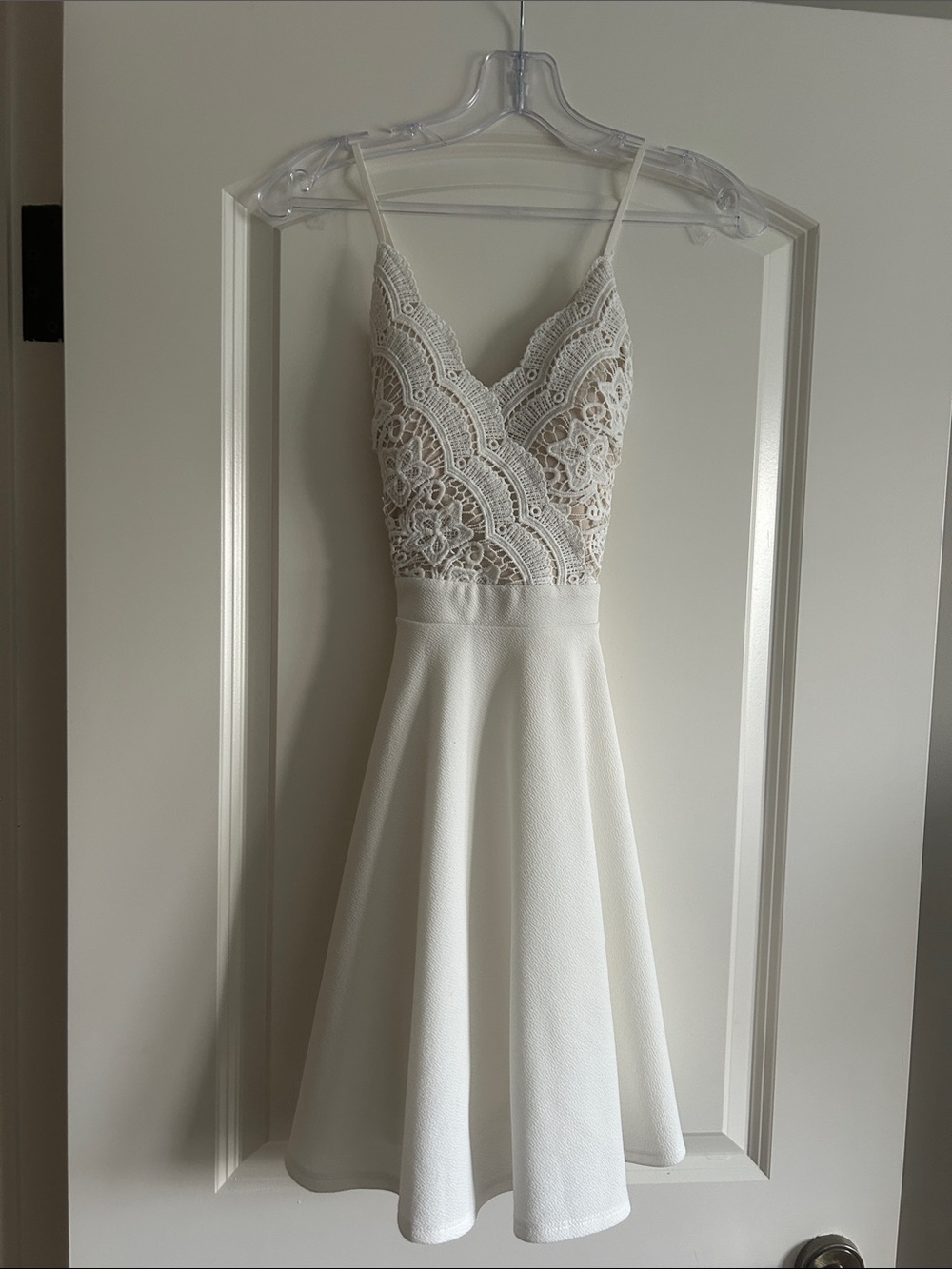 Honey Lace Bodice White A-Line Dress with Spaghetti Straps